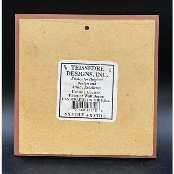 Kokopelli Trivet Tile Cleo Teissedre 1992 Ceramic Art Cork Base 6” X 6” - Picture 2 of 5